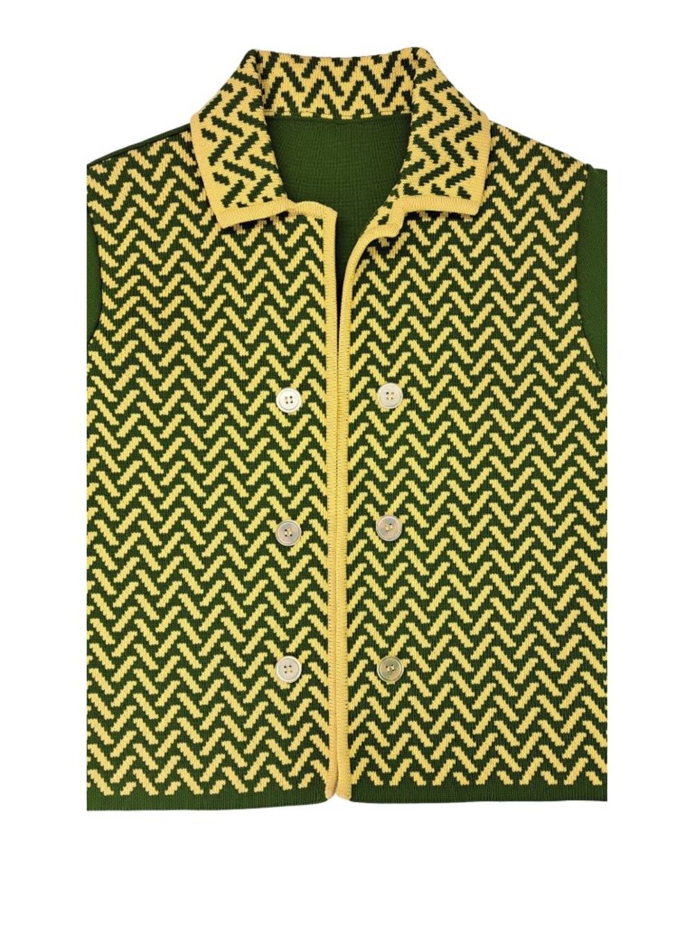 Vintage Green Yellow Polyester Knit Cardigan Sweater Chevron Women Size XL Union - Picture 3 of 10